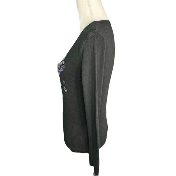 Vintage black sequin floral sweater mermaid core retro 80's retro glam - Picture 3 of 6